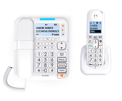 Alcatel ATL1423303 ¡Óptimo confort y eficiencia XL ante llamadas molestas¡Para no ser molestado por llamadas no deseadas, Alcatel XL785 cuenta con un bloqueo inteligente de llamadas con 2 niveles:- Modo manual: bloquea las llamadas una a una durante o después de la llamada gracias a una tecla dedicada (hasta 100 números)- Modo automático: solo los números registrados o los números VIP, pueden hacer sonar el teléfono (encendido/apagado)Como producto XL, ofrece una gran pantalla alfanumérica y retroiluminada para una fácil lectura, así como un teclado con grandes teclas para facilitar la marcación.En el apartado de sonido, el teléfono XL785 ofrece una tecla audio boost que permite aumentar el volumen en el auricular durante la conversación: hasta + 25dB, y un timbre potente ajustable: hasta 80dB. Para hacerte la vida más fácil, la función manos libres (con 5 niveles) permite compartir tus conversaciones.XL785 tiene 3 memorias directas (M1 a M3) en el teléfono para llamar fácilmente a tus números favoritos.Nota: la capacidad de su agenda es de 100 nombres y números.XL785 está disponible también en Dúo, para cubrir toda la casa.