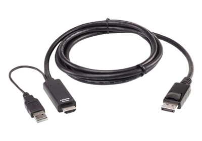 Aten 2L-7D02HDP El cable HDMI a DisplayPort True 4K de 1,8 m 2L-7D02HDP de ATEN está diseñado para conectar un dispositivo de salida HDMI a una entrada DisplayPort de un monitor 4K o True 4K. Los usuarios pueden conectar este cable adaptador sin necesidad de instalar ningún software adicional para que la conversión de vídeo estable sea más rápida y sencilla.Este cable adaptador soporta DP1.2 a resoluciones de hasta 4096 x 2160 a 60 Hz. Está equipado con un conector USB tipo A, el cual sirve de fuente de alimentación en caso de que la fuente HDMI no proporcione suficiente energía. Su amplia compatibilidad con diferentes dispositivos fuente HDMI (como, por ejemplo, ordenadores de sobremesa y portátiles, así como videoconsolas) y dispositivos de visualización DisplayPort (pantallas o monitores) mejora la experiencia y la productividad del usuario.