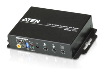 Aten VC182-AT-G ATEN VC182. Color del producto: Negro. Máxima resolución de video: 1920 x 1200 Pixeles, Formato de vídeo soportado: 1080p. Interfaz de host: HDB-15, RCA, Interfaz de salida: HDMI. Voltaje de entrada: 5 V. Ancho: 83 mm, Profundidad: 110 mm, Altura: 28 mm