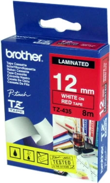 Brother TZE435 Brother Cinta Laminada Rojo/Blanco 12Mm
