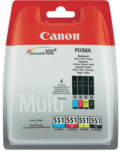 Canon 6509B009 7Ml Canon Mg-5450/6350 Ip7250 Cartucho Pack 4 Colores Cli-551C/M/Y/Bk (Blister+Alarma)