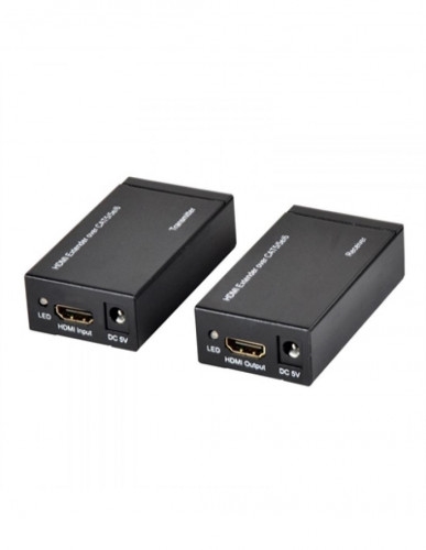 Ewent EW3715 El equipo de extensión de Ewent EW3715 HDMI le permite reproducir una señal HDMI hasta 60 metros con una resolución máxima de (3D) 1080p @ 60Hz. El kit extensor contiene un transmisor y un receptor para conectarse con cables HDMI a un dispositivo de fuente y un televisor / monitor. Utilizar un único cable CAT6 UTP hasta 60 metros para conectar el transmisor con el receptor.Mostrar archivos de hasta 60 metros de un dispositivo de fuenteDemasiada distancia entre el televisor y el reproductor multimedia o un reproductor de Blu-ray? Elija el EW3715 Extender para reproducir sus películas de forma remota. La EW3715 también es una solución perfecta para mostrar una presentación de la empresa en un televisor en la zona de recepción o en la cafetería de su oficina. La EW3715 juega todo sin comprometer la calidad de vídeo a través de una distancia de hasta 60 metros.Conexión de dispositivosConectar el transmisor con un cable HDMI de alta velocidad a su fuente de HDMI y conectar el receptor al televisor con un cable HDMI de alta velocidad. El transmisor y el receptor están conectados con el cable UTP una sola de hasta 60 metros. Tanto el emisor como el receptor vienen con un adaptador de CA adicional.
