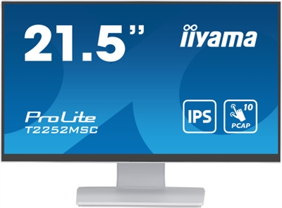 Iiyama T2252MSC-W2 iiyama ProLite. Diagonal de la pantalla: 54,6 cm (21.5), Resolución de la pantalla: 1920 x 1080 Pixeles, Tipo HD: Full HD, Tecnología de visualización: LCD, Tiempo de respuesta: 5 ms, Relación de aspecto nativa: 16:9, Ángulo de visión, horizontal: 178°, Ángulo de visión, vertical: 178°. Altavoces incorporados. Conector USB incorporado, Versión de conector USB: 2.0 / 3.2 Gen 1 (3.1 Gen 1). montaje VESA. Color del producto: Blanco