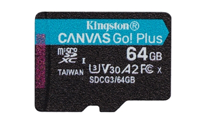 Kingston SDCG3/64GBSP Kingston Canvas Go! Plus - Tarjeta de memoria flash - 64 GB - A2 / Video Class V30 / UHS-I U3 / Class10 - microSDXC UHS-I