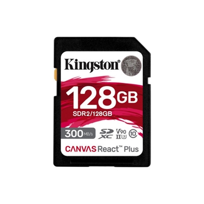 Kingston SDR2/128GB Kingston Canvas React Plus - Tarjeta de memoria flash - 128 GB - Video Class V90 / UHS-II U3 / Class10 - SDXC UHS-II