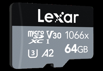 Lexar LMS1066064G-BNANG Lexar Professional 1066x microSDXC UHS-I Cards SILVER Series. Capacidad: 64 GB, Tipo de tarjeta flash: MicroSDXC, Clase de memoria flash: Clase 10, Tipo de memoria interna: UHS-I, Velocidad de lectura: 160 MB/s, Velocidad de escritura: 70 MB/s, Clase de velocidad UHS: Class 3 (U3), Clase de velocidad de vídeo: V30. Color del producto: Plata