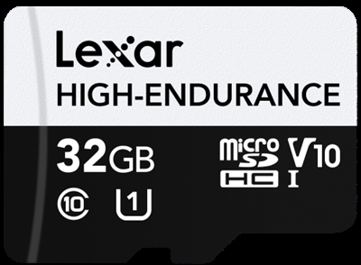 Lexar LMSHGED032G-BCNNG Lexar High-Endurance. Capacidad: 32 GB, Tipo de tarjeta flash: MicroSDHC, Clase de memoria flash: Clase 10, Tipo de memoria interna: UHS-I, Clase de velocidad UHS: Class 1 (U1), Clase de velocidad de vídeo: V10