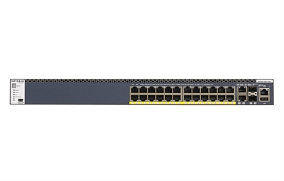 Netgear GSM4328PA-100NES Netgear M4300-28G-Poe (550W Psu) Stackable Managed Switch With 24X1g Poe And 4X10g Including 2X10gbase-T And 2Xsfp Layer 3 (Gsm4328pa) - Puertos Lan: 24 N; Tipo Y Velocidad Puertos Lan: Rj-45 10/100/1000 Mbps; Power Over Ethernet (Poe): Sí; Gestión: Managed; No. Puertos Uplink: 2; Soporte Routing: Sí; No. Puertos Poe: 24