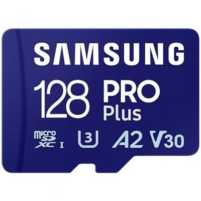 Samsung MB-MD128SA/EU Samsung PRO Plus MB-MD128SA - Tarjeta de memoria flash (adaptador microSDXC a SD Incluido) - 128 GB - A2 / Video Class V30 / UHS-I U3 - microSDXC UHS-I - azul