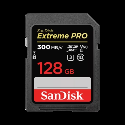 Sandisk SDSDXDK-128G-GN4IN SanDisk Extreme PRO. Capacidad: 128 GB, Tipo de tarjeta flash: SDXC, Clase de memoria flash: Clase 10, Tipo de memoria interna: UHS-II, Velocidad de lectura: 300 MB/s, Velocidad de escritura: 260 MB/s, Clase de velocidad UHS: Class 3 (U3), Clase de velocidad de vídeo: V90. Funciones de protección: Resistente a golpes, Resistente a la temperatura, Resistente al agua, A prueba de rayos X, Color del producto: Negro