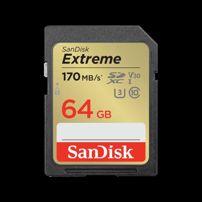 Sandisk SDSDXV2-064G-GNCIN SanDisk Extreme - Tarjeta de memoria flash - 64 GB - Video Class V30 / UHS-I U3 / Class10 - SDXC UHS-I