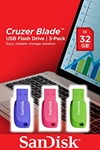 Sandisk SDCZ50C-032G-B46T - SanDisk Cruzer Blade - Unidad flash USB - 32 GB - USB 2.0 - azul, verde, rosa (paquete de 