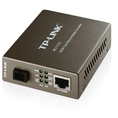 Tp-Link MC111CS TP-Link MC111CS - Conversor de soportes de fibra - 100Mb LAN - 10Base-T, 100Base-FX, 100Base-TX - RJ-45 / modo sencillo SC - hasta 20 km - 1550 (TX) / 1310 (RX) nm