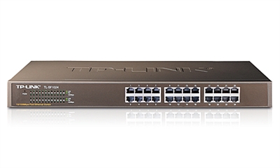 Tp-Link TL-SF1024 TP-LINK TL-SF1024. Tipo de interruptor: No administrado. Puertos tipo básico de conmutación RJ-45 Ethernet: Fast Ethernet (10/100), Cantidad de puertos básicos de conmutación RJ-45 Ethernet: 24. Bidireccional completo (Full duplex). Tabla de direcciones MAC: 8000 entradas, Capacidad de conmutación: 4,8 Gbit/s. Estándares de red: IEEE 802.3i,IEEE 802.3u,IEEE 802.3x