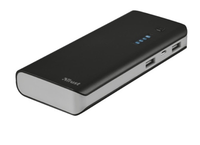 Trust 21149 Cargador portátil con 2 puertos USB y batería de 10.000 mAh incorporada para cargar su teléfono y tableta en cualquier lugar- depende de la marca y el modelo y del estado de la batería. Valoraciones basadas en iPhone 5 y Galaxy Tab 4 7.0. Meramente indicativo.- 2 cables de carga micro-USB incluido- 2 puertos USB con potencia de 5 W/1 A y 10 W/2,1 A, para cargar dos dispositivos de forma simultánea- Batería de 10.000 mAh- Carga de 15 horas adicionales para tabletas- Carga de 40 horas adicionales para teléfonos- Garantía de 2 años- Indicador de estado de la batería- Para todos los smartphones y iPad y tabletas Samsung Galaxy- Sistema de protección inteligente para garantizar una carga rápida y segura