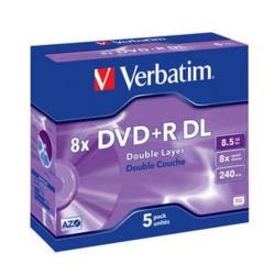 Verbatim 43541 Dvd R 8.5 8X Jewell 5 D.Capa Verbat - Tipología: Dvd+R; Capacidad: 8,50 Gb; Paquete: Caja Slim; Número Unidades: 5; Dual Layer: Sí