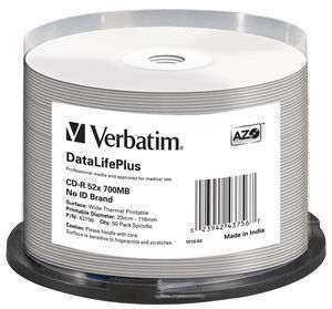 Verbatim 43756 Cd-R Verbatim 700Mb 52X Datalifeplus Wide Thermal Professional (Tarrina 50)