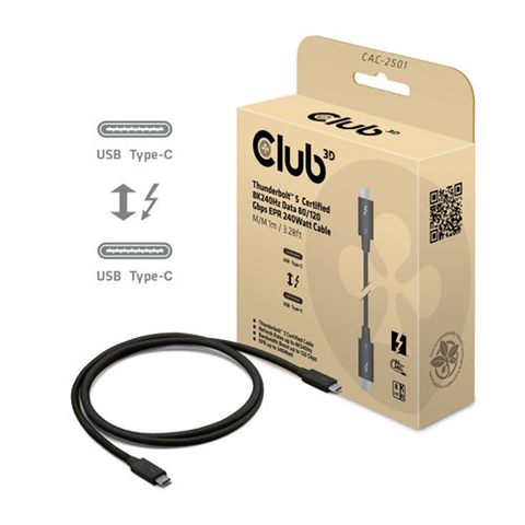 CABLE CLUB 3D THUNDERBOLT 5 CERTIFICADO 8K240HZ DATA 20GBPS PD 240W(48V/5A) EPR M/M 2M/6.56FT