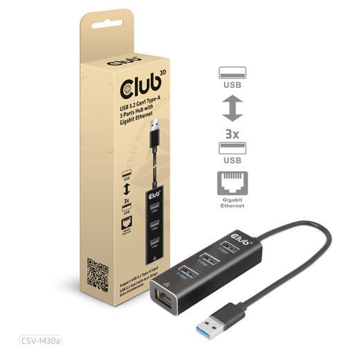 HUB CLUB 3D USB-A A 3xUSB-A 3.0/RJ45 NEGRO