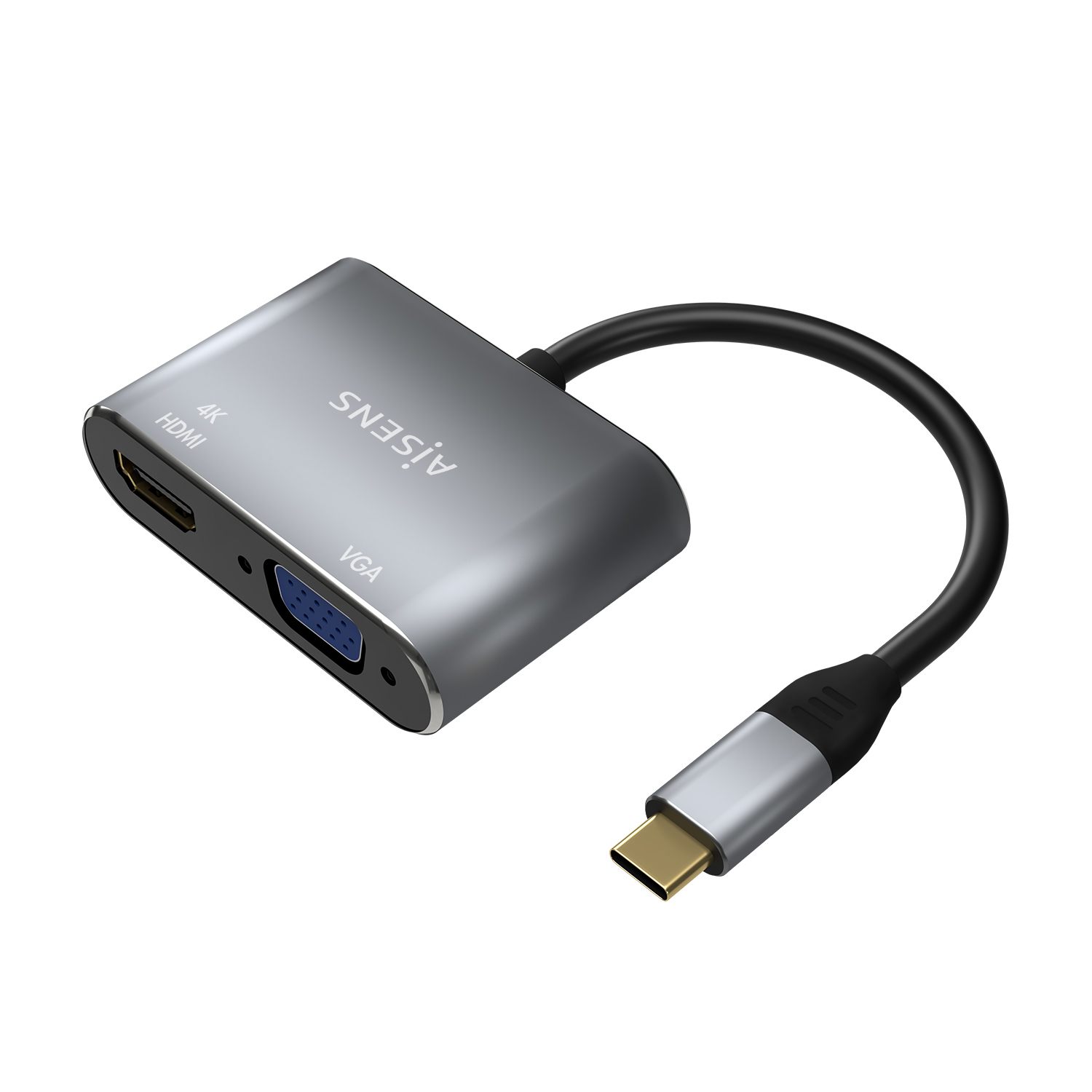 Conversor Aisens A109-0627/ HDMI Hembra - Vga Hembra - USB Tipo-C Macho/ 15 Cm/ Gris