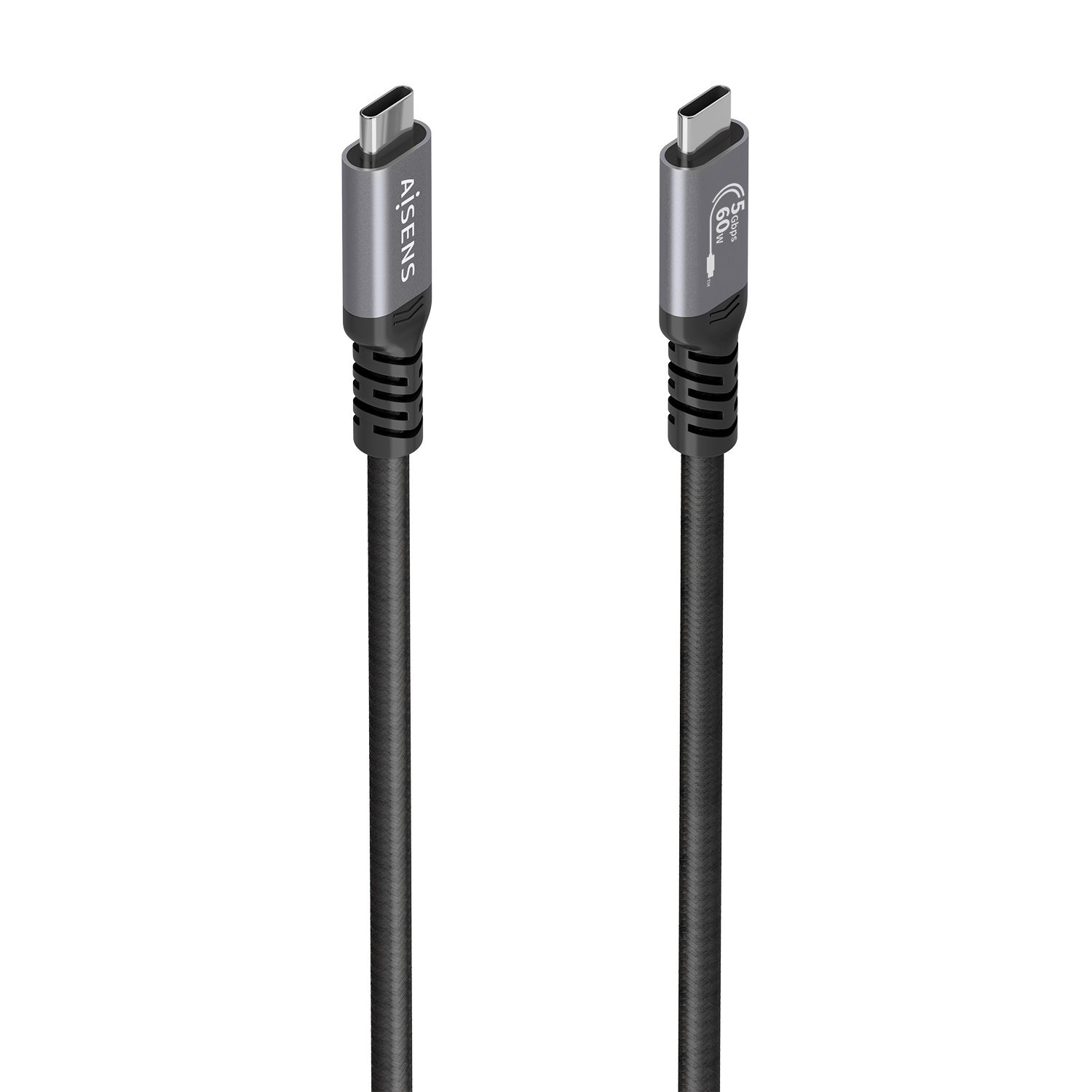 Cable USB 3.2 Tipo-C Aisens A107-0991/ USB Tipo-C Macho - USB Tipo-C Macho/ Hasta 60 W/ 5Gbps/ 7M/ Negro