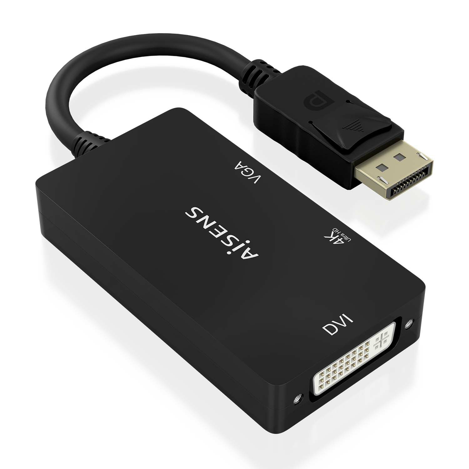 Cable Conversor Aisens A125-0861/ DisplayPort Macho/ Vga Hembra - Dvi Hembra - HDMI 4K Hembra/ 15 Cm/ Negro