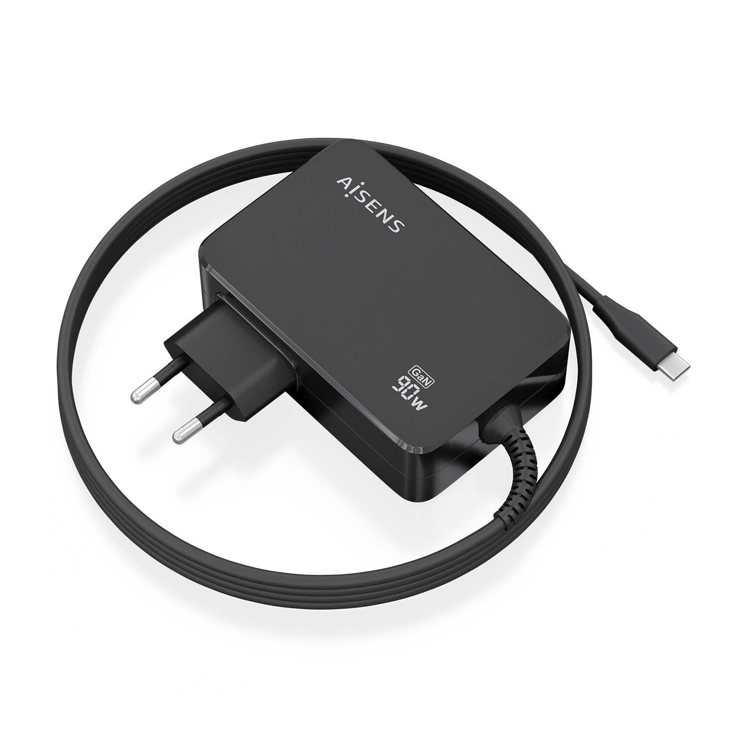 Cargador De Portátil Gan Aisens Asch-1Pd90wl034-Bk/ 1Xusb Tipo-C + Cable 1.8M/ 90 W/ Automático/ Voltaje 5-20V