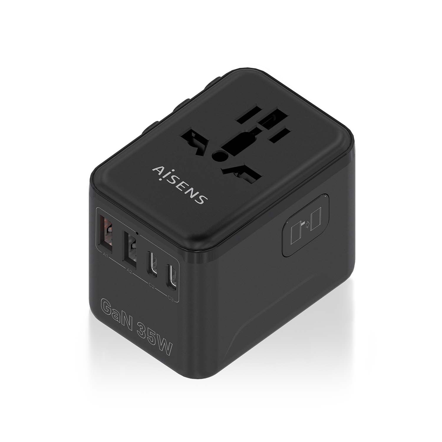 Cargador De Pared Universal Gan Para Viaje Aisens Asps-2A3c09-Bk/ Toma De Corriente Universal/ 3Xusb Tipo-C/ 2Xusb/ 35 W