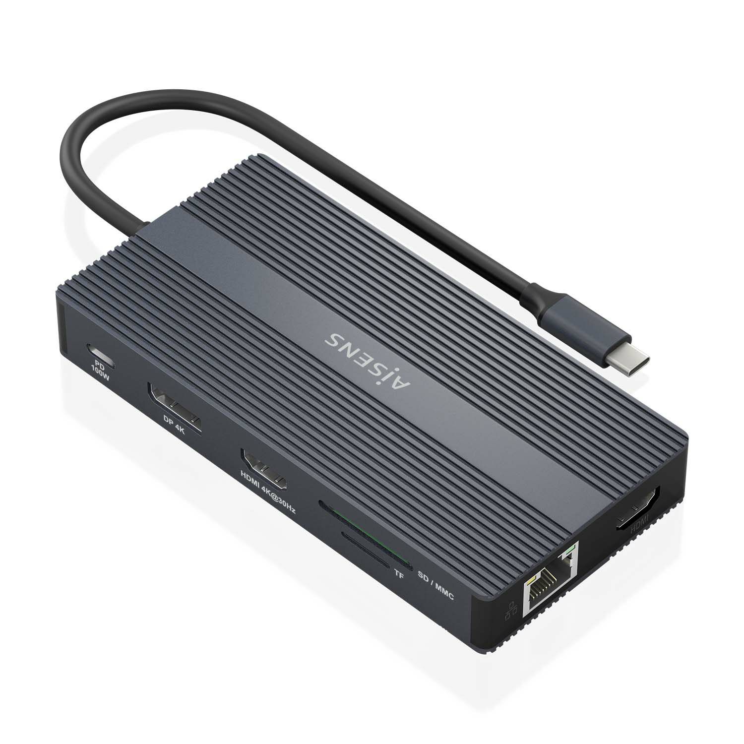 Docking USB Tipo-C Aisens Asuc-12P017-Gr/ 2Xhdmi 4K/ 4Xusb/ 1Xusb Tipo-C/ 1Xrj45/ 1Xdisplayport/ 1Xlector Tarjetas/ 1Xusb Tipo-C Pd/ Gris