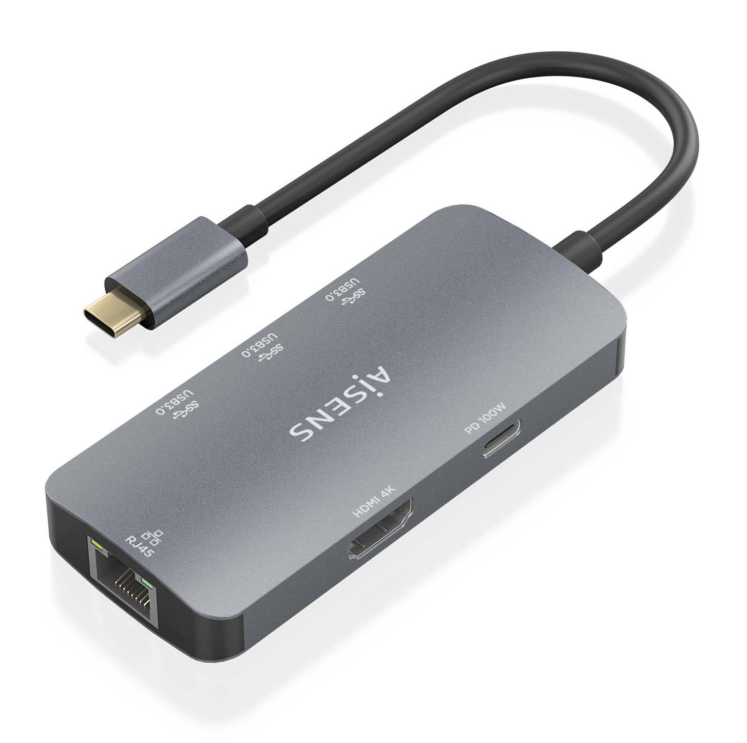 Docking USB Tipo-C Aisens Asuc-6P019-Gr/ 1Xhdmi 4K/ 3Xusb/ 1Xrj45/ 1Xusb Tipo-C Pd/ Gris