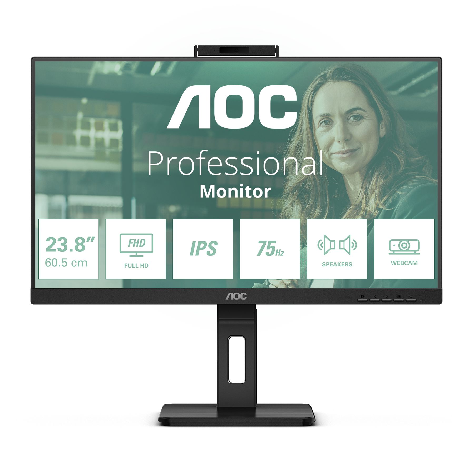 Monitor Profesional Aoc 24P3qw 23,8"/ Full HD/ Webcam/ Multimedia/ Regulable En Altura/ Negro