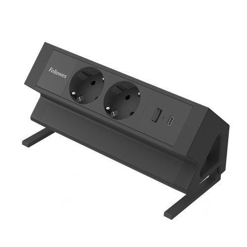 Regleta Sobremesa Fellowes 100137182/ 2 Tomas De Corriente/ 1 USB - 1 USB Tipo-C/ Cable 2M/ Negra
