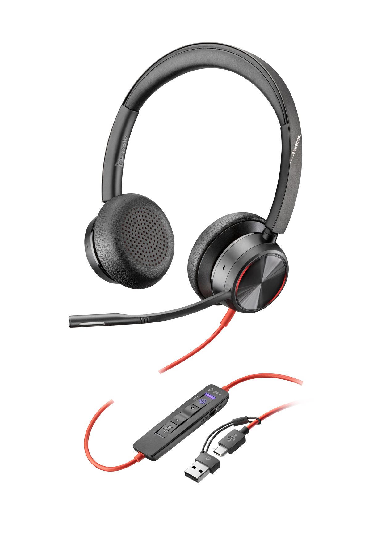 Auriculares Poly Blackwire 8225 Para Microsoft Teams + Adaptador USB-C/A/ Con Micrófono/ USB Tipo-C/ Negros