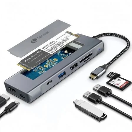 Docking Usb Tipo-C Leotec Leds07/ Ranura Ssd M.2/ 2Xusb/ 1Xusb Tipo-C/ 1Xhdmi 4K/ 1Xlector Tarjetas Sd Y Microsd/ 1Xusb Tipo-C Pd