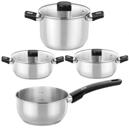 Pack Batería De Cocina Elite Monix M240001/ Cazo Ø14cm/ Ollas Ø24cm/ Cacerolas Ø20 - 24Cm/ Acero Inoxidable/ Apta Para Inducción