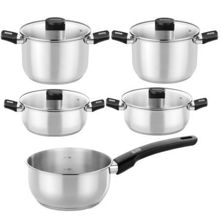 Pack Batería De Cocina Elite Monix M240002/ Cazo Ø14cm/ Ollas Ø20 - 24Cm/ Cacerolas Ø20 - 24Cm/ Acero Inoxidable/ Apta Para Inducción