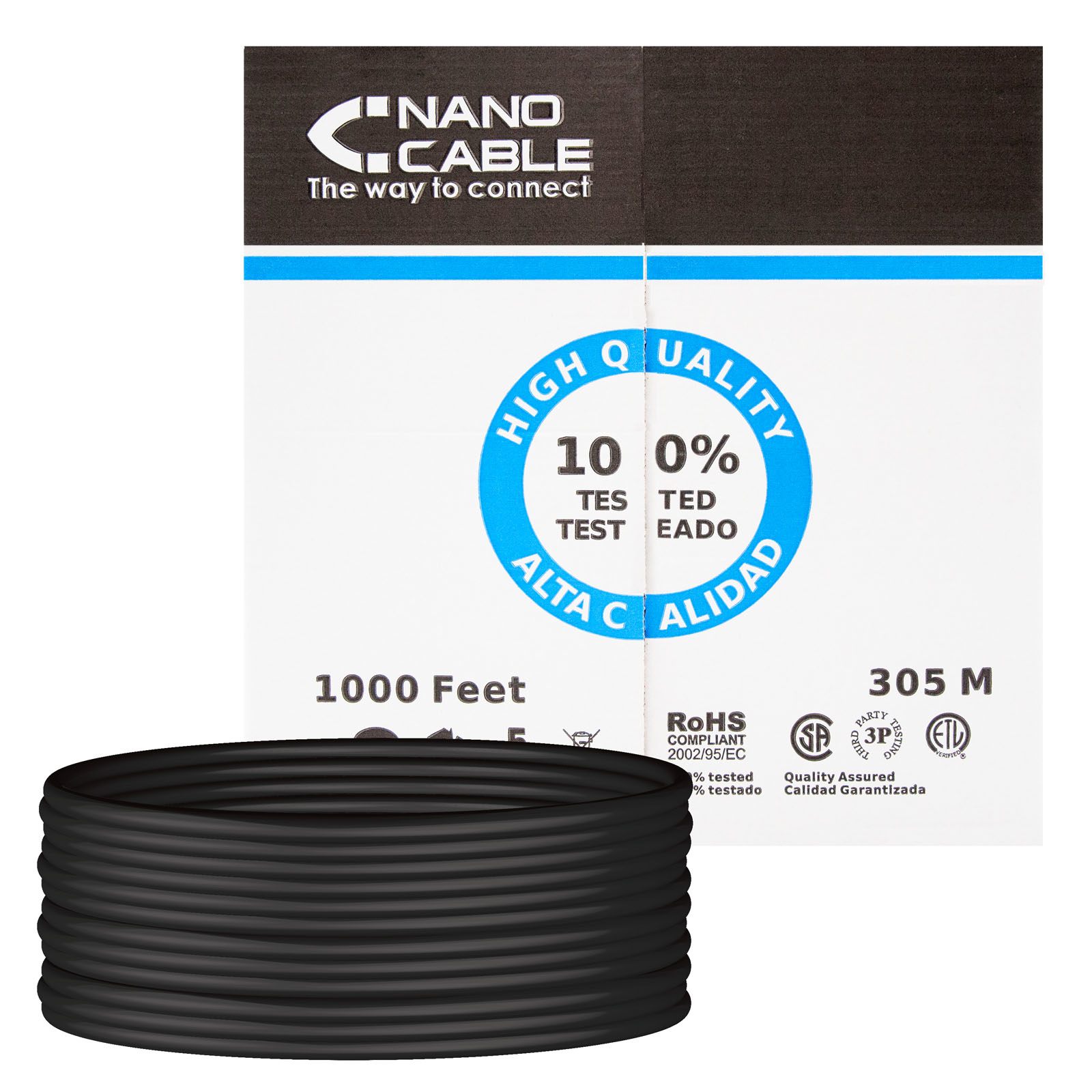 Bobina De Cable Rj45 Para Exteriores Utp Nanocable 10.20.0504-Ext-Bk Cat.6/ 305M/ Impermeable/ Negro