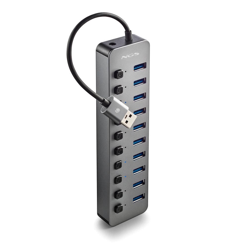 Hub USB Ngs Ihub10/ 10Xusb 3.0/ Gris