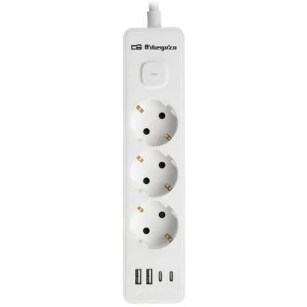 Regleta Con Interruptor Orbegozo En 3100/ 3 Tomas De Corriente/ 2 Usb/ 2 Usb Tipo-C/ Cable 1.4M/ Blanca