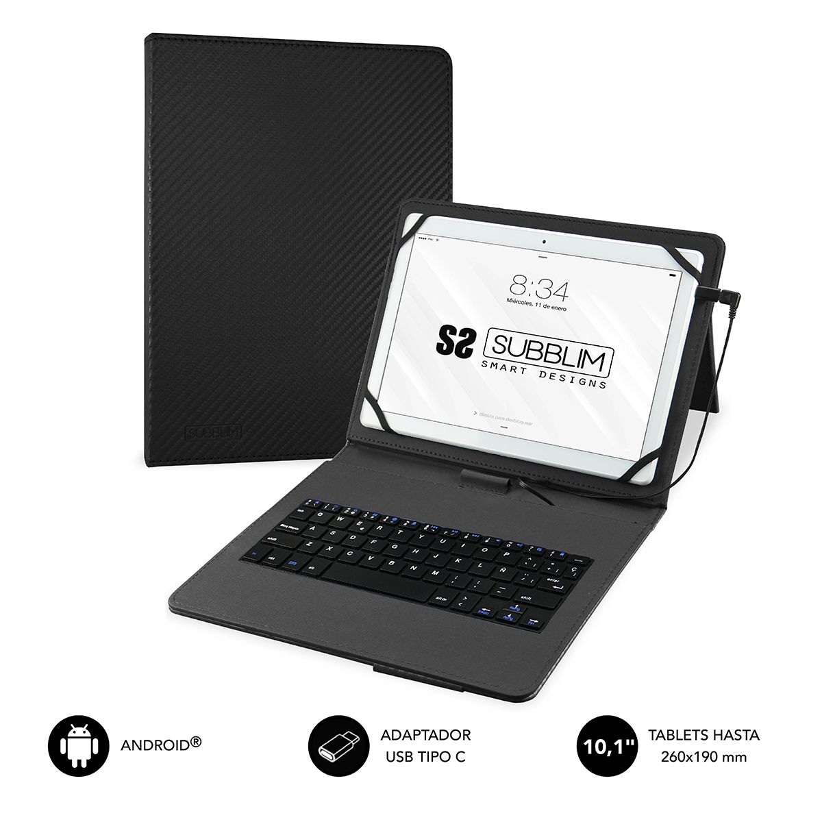 Funda Con Teclado Subblim Keytab Pro Usb Para Tablets De 10.1"-11"/ Negra