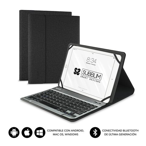 Funda Con Teclado Subblim Keytab Pro Bluetooth Para Tablets De 10.1"-10.8"/ Negra