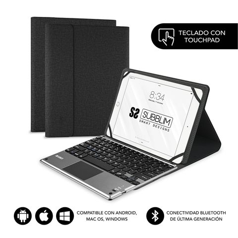 Funda Con Teclado Subblim Keytab Pro Bluetooth Touchpad Para Tablets De 9.6"-10.8"/ Negra