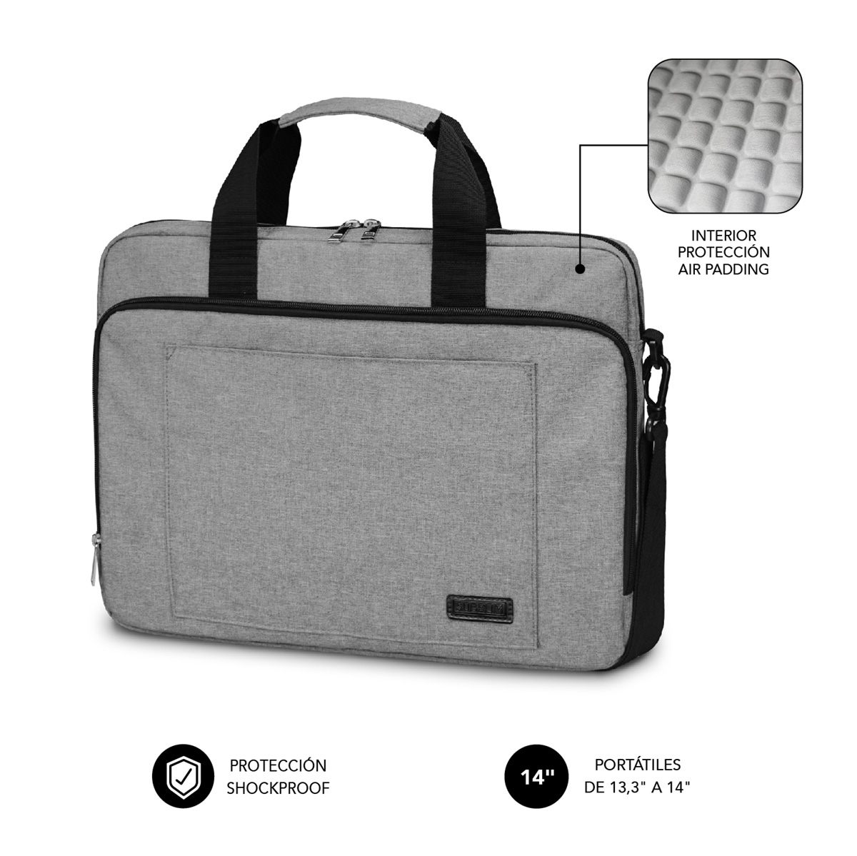 Maletín Subblim Air Padding Laptop Bag Para Portátiles Hasta 14"/ Cinta Para Trolley/ Gris