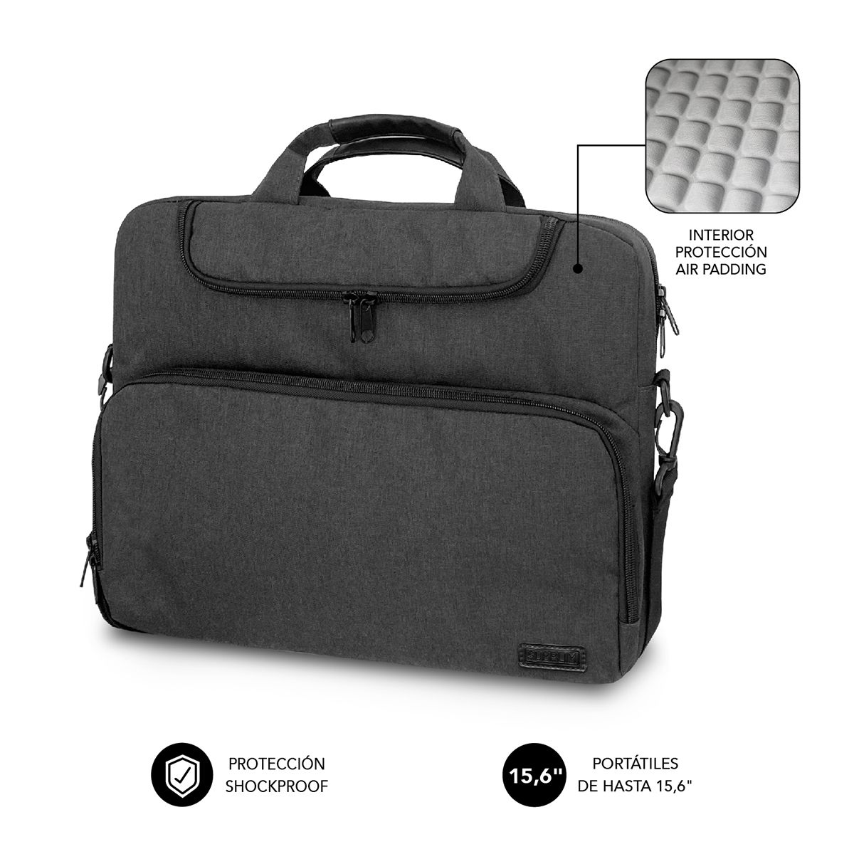 Maletín Subblim Air Padding Para Portátiles Hasta 15.6"/ Gris Oscuro