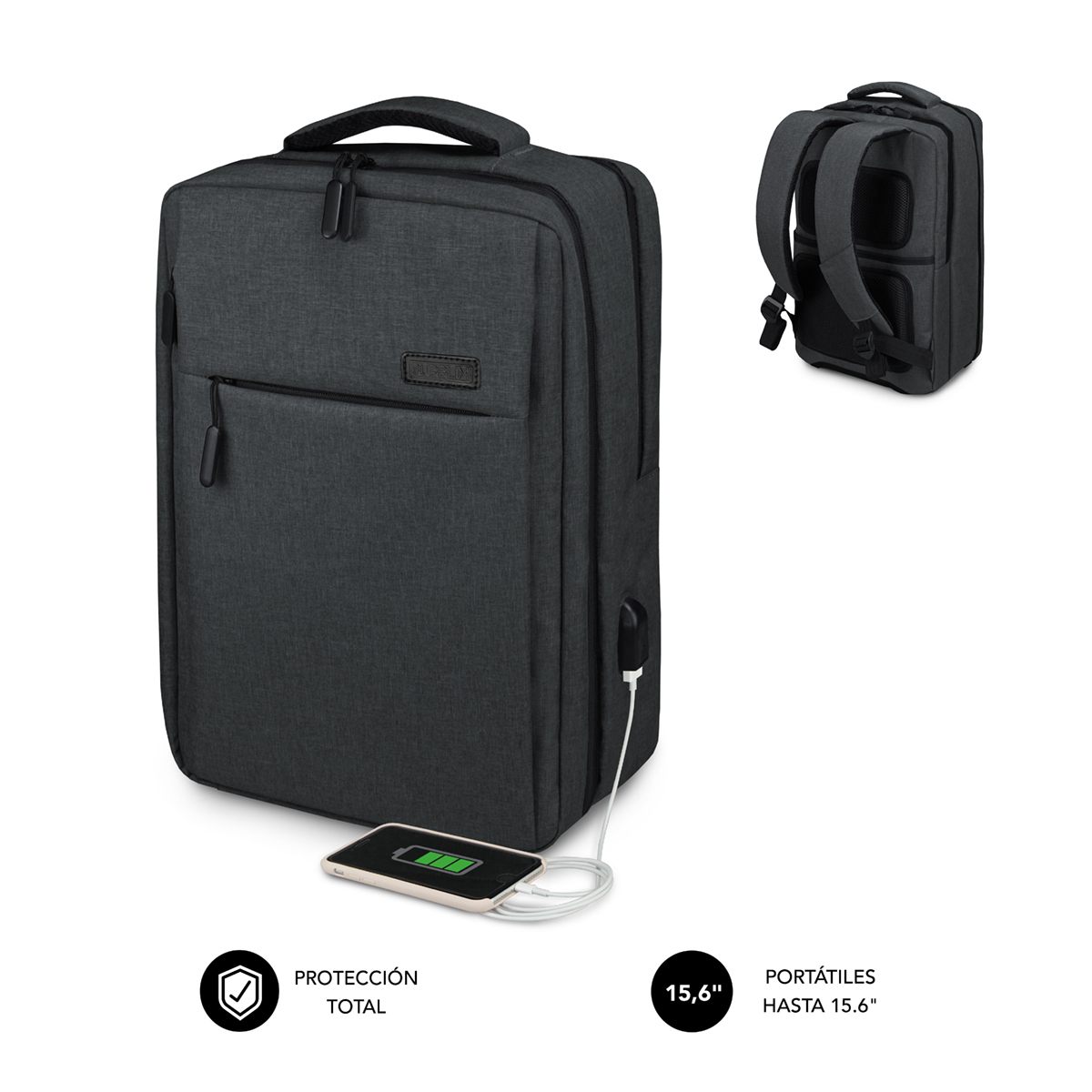 Mochila Subblim Traveller Airpadding Backpack Para Portátiles Hasta 15.6"/ Puerto Usb/ Gris