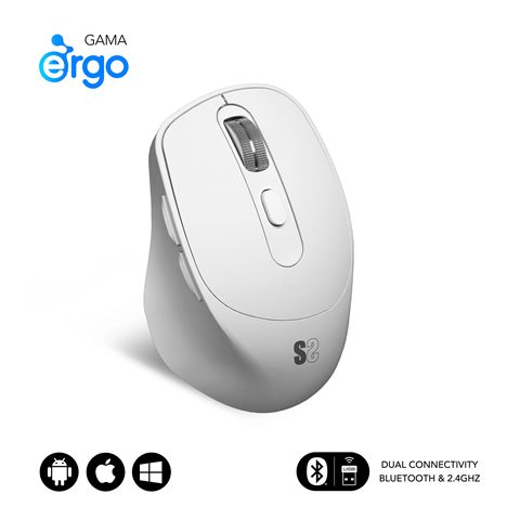 Ratón Ergonómico Inalámbrico Subblim Comfort Ergo Dual Battery/ Batería Recargable/ Hasta 2400 Dpi/ Blanco