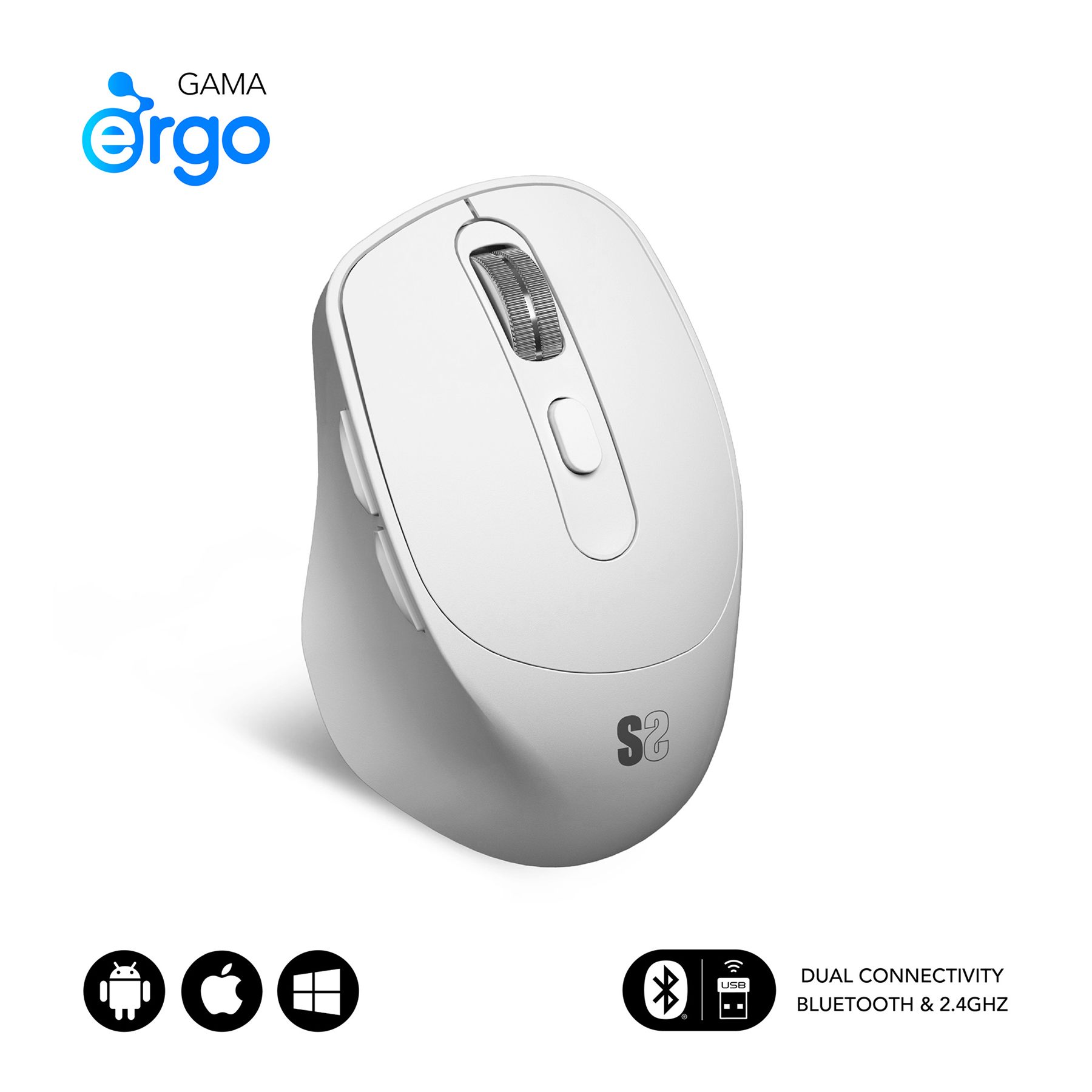 Ratón Ergonómico Inalámbrico Subblim Comfort Ergo Dual Battery/ Batería Recargable/ Hasta 2400 Dpi/ Blanco