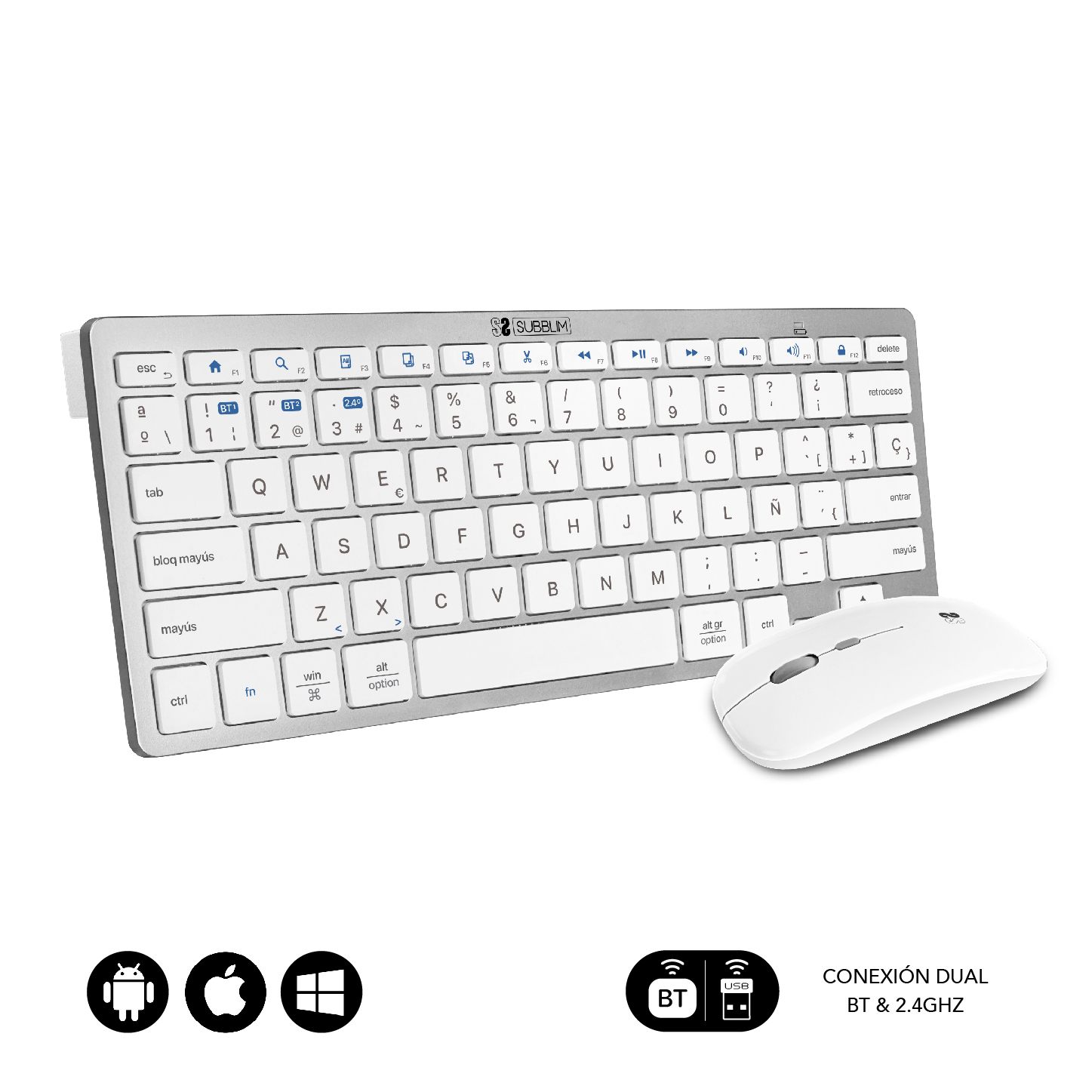 Teclado Y Ratón Inalámbrico Subblim Oco010 Combo Multidispositivo Compacto/ Plata