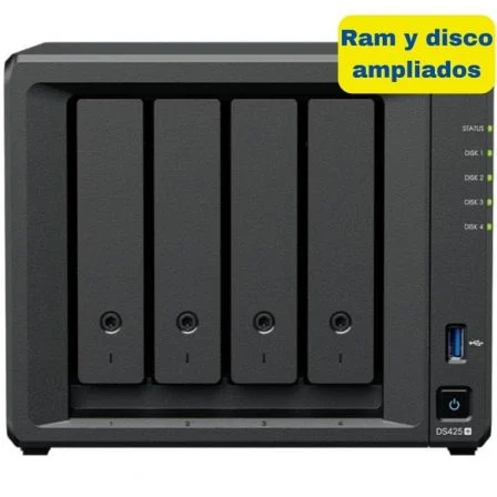 Nas Synology Diskstation Ds425+/ 4 Bahías 3.5"- 2.5"/ 6 GB DDR4/ 16 TB/ Formato Torre