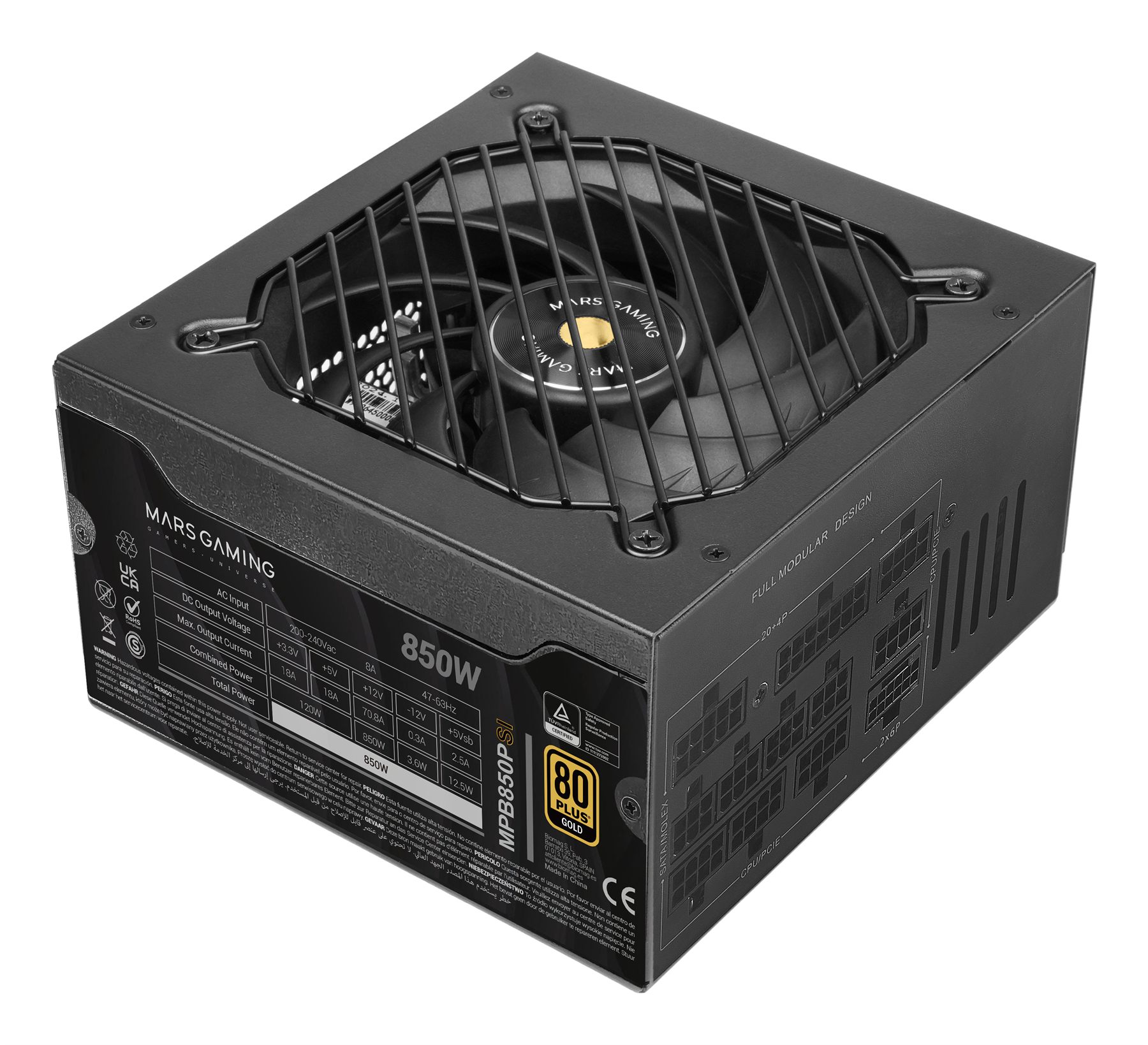 Fuente De Alimentación Mars Gaming Mpb850psi/ 850 W/ Ventilador 14 Cm/ Atx 3.1/ PCIe 5.1/ 80 Plus Gold